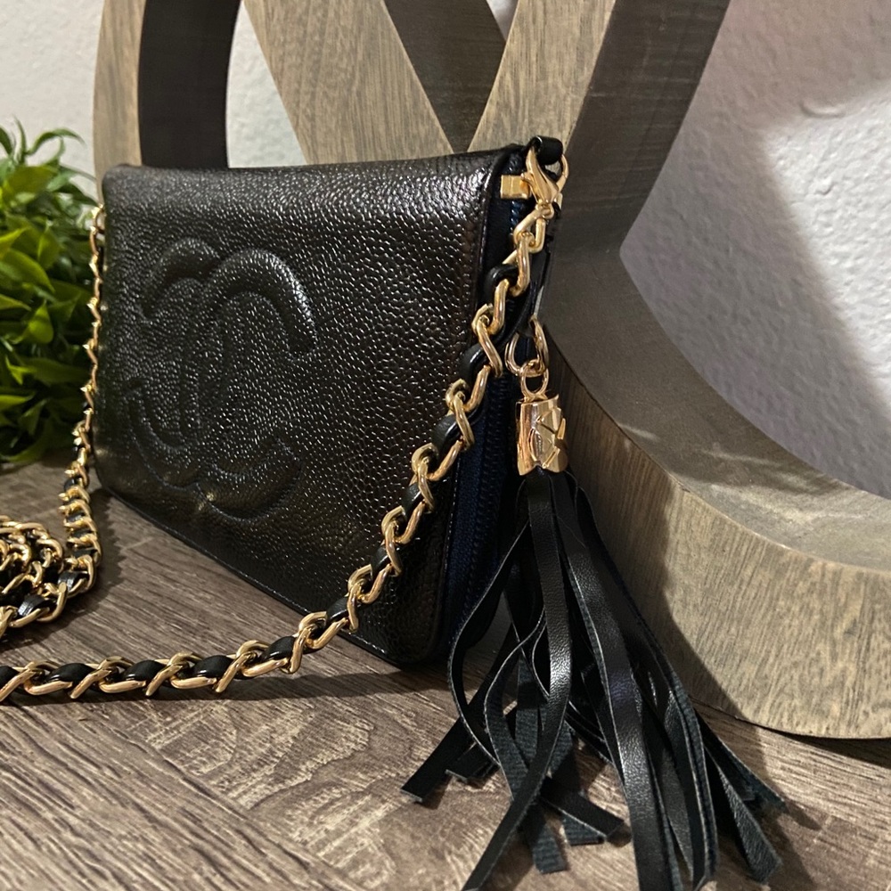 ⚜️♠️ Chanel Caviar Timeless Zippy Wallet Chain Crossbody Double Zipper Style - Picture 5 of 9
